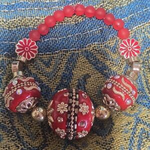 Red Floral Bead Statement Bracelet - Unbranded Women’s Jewelry